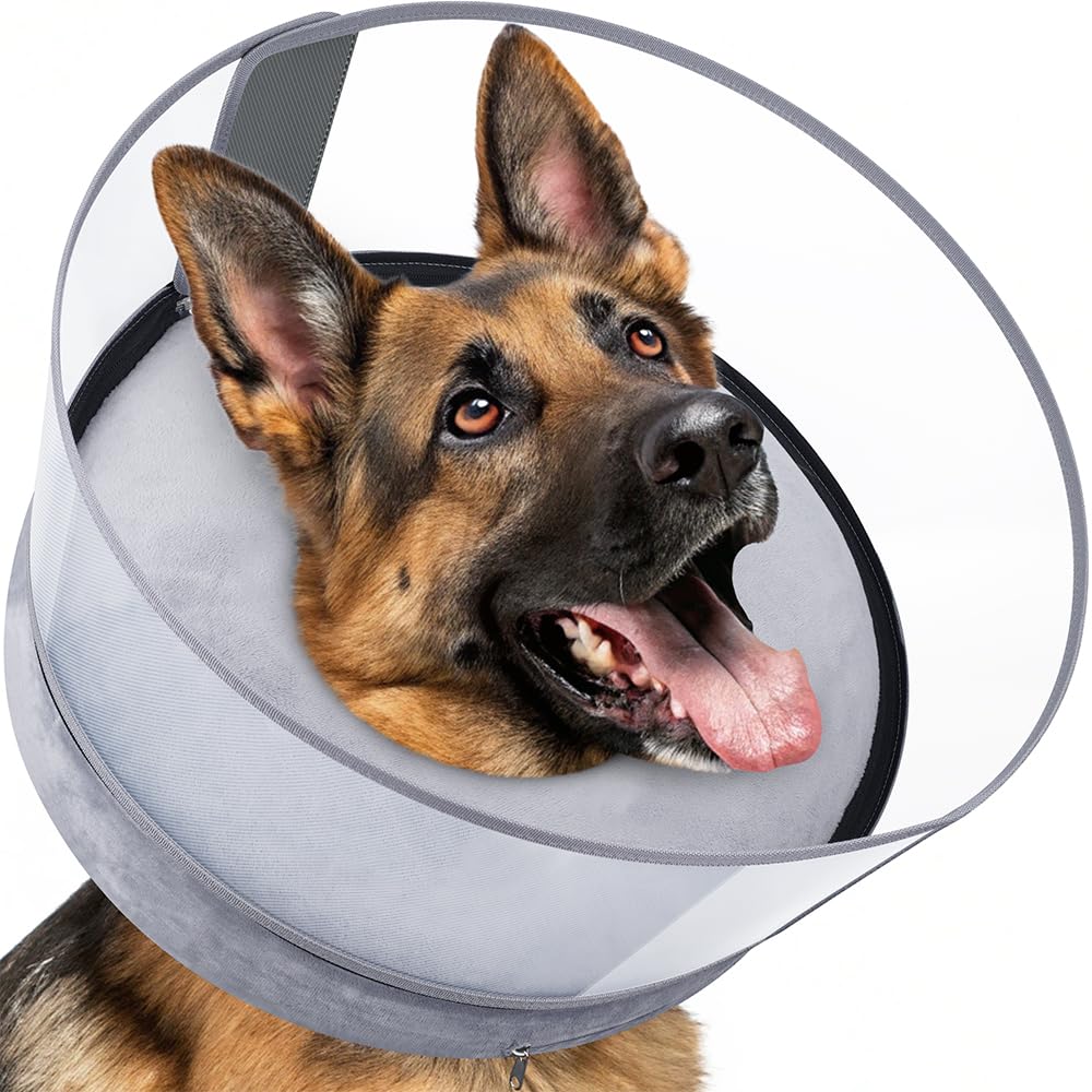 Photo 1 of BARKLESS Dog Donut Collar, 2-in-I Inflatable Dog Collars for After Surgery to Stop Licking Wounds, Patented Protective Donut Cone with High Shield for Large Pets (Grey, XL)
