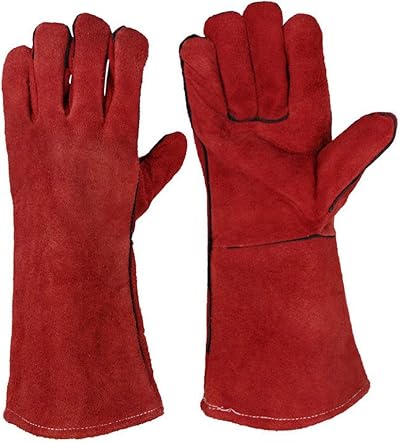 JZK Heavy Duty Leather Heat Resistant Welders Gauntlets 13in Palm 5.5in