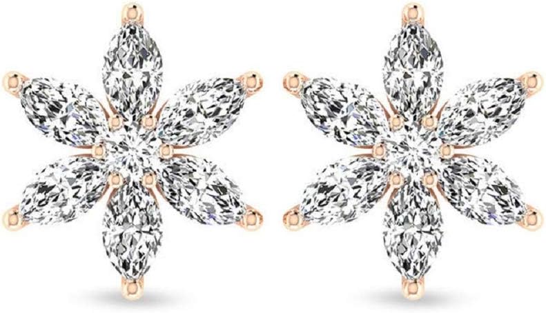 Trendzjewels 1.50 Ct Marquise Brilliant Cut White Diamond .925 Sterling Silver Wedding Engagement Flower Design Stud Earrings 14K White Gold Finish For Women