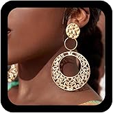 YienDoo Boho Large Filigree Disc Dangle Earrings Stud Vintage Tribal Ethnic Hollow Carved Earrings Gold Geometric Floral Hoop Drop Earrings Statement Wedding Prom Earrings Jewelry for Women