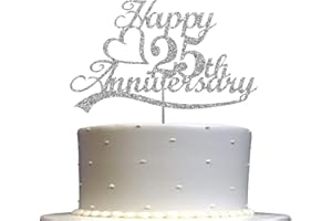 ROKAPARY 25th Anniversary Cake Topper Silver Glitter, 25 Wedding Anniversary Party Decoration Ideas, Premium Quality, Sturdy Doubled Sided Glitter, Acrylic Stick. Made in USA (25th Silver)