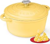 Overmont Enamelled Cast Iron Round Casserole Dish 5.2L Goose Yellow