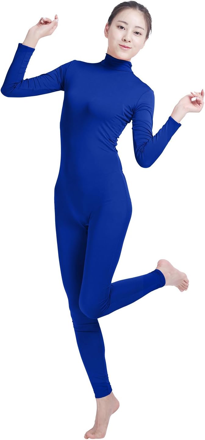 Amsicoo Womens One Piece Bodysuit Turtleneck Lycra Spandex Long Sleeve Footless Unitard