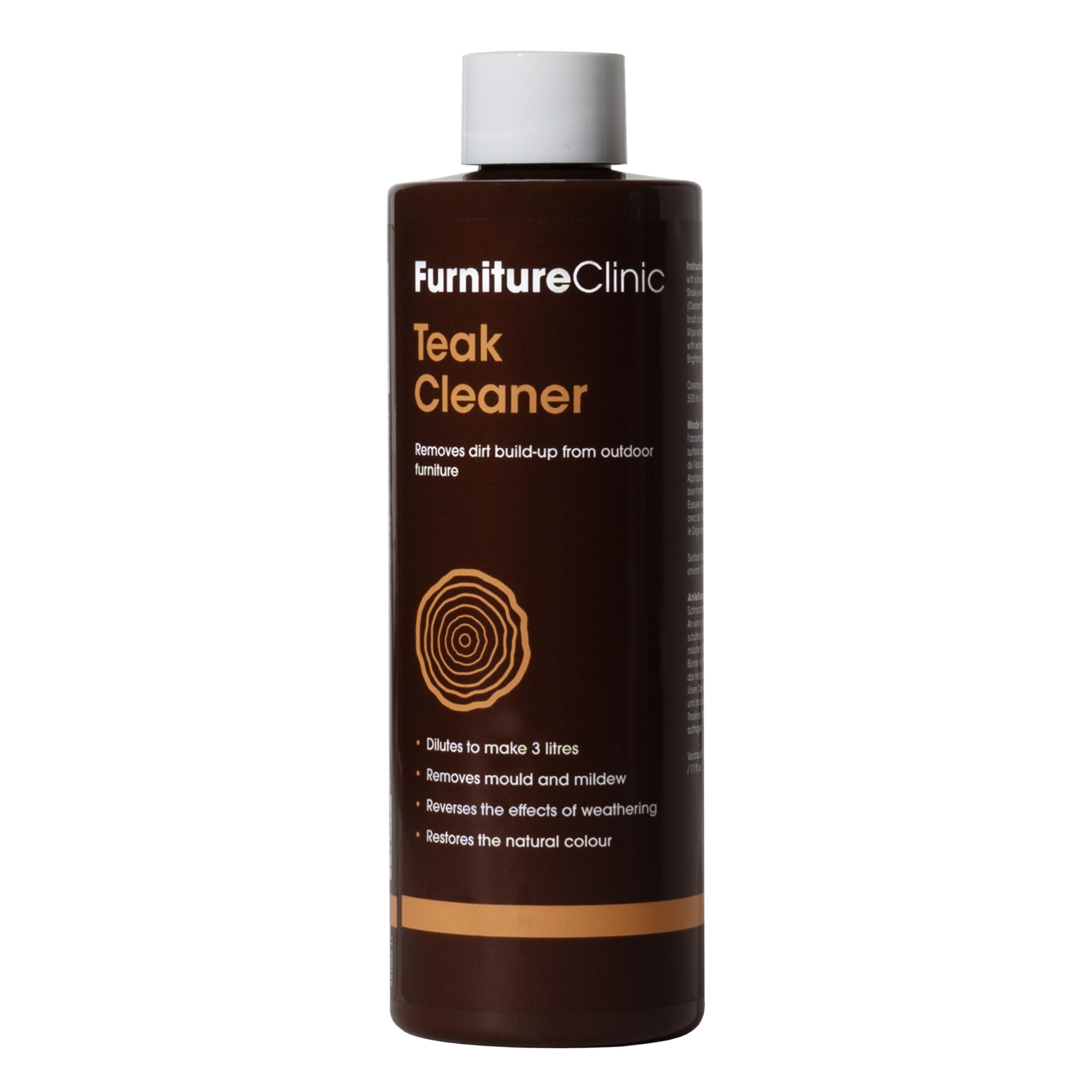 Furniture Clinic Teak Cleaner - Concentrated Wood Cleaner Makes 3 Litres - Removes Dirt From Outdoor Garden Furniture - Restores Colour - 500ml