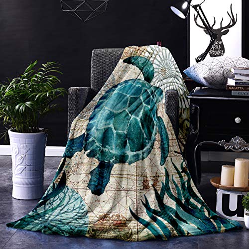 Aomike Flannel Fleece Throw Blanket for Couch- 39" x 49", Underwater World Sea Turtle Nature Watercolor Style Blanket Super Soft Cozy Plush Microfiber Fluffy Blanket Lightweight Warm Bed Blanket