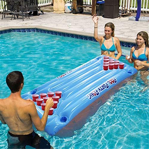 Inflatable Beer Pong Float, Inflatable Beer Pong Float Table Swimming Pool Raft Lounge PVC Floating Raft with 24 Cup Holders for Pool Party Game