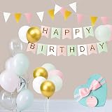 Kriovoa Happy Birthday Banner & Balloons Set for Girls - Green Pink view 7