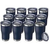 HASLE OUTFITTERS 20 oz Tumbler Bulk, Stainless Steel Tumblers with Lid, Vacuum Insulated Tumbler, Double Wall Powder Coated Cup, coffee mugs, Navy Blue, 12 Pack
