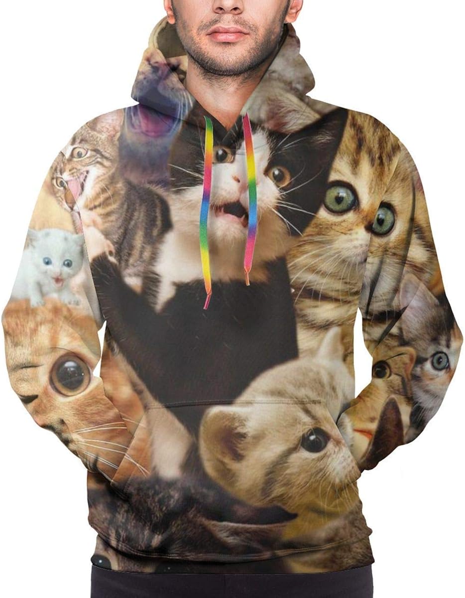 Surprised Cats Mens Hoodies Active Sweatshirts Fashion Novelty Hooded