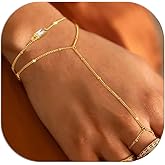 Birthstone Hand Chain Bracelet for Women Gold Dainty Finger Ring Bracelet Hand Chain Stackable Ring Link Chain Charm Bracelet Set Hand Jewelry Gifts Trendy