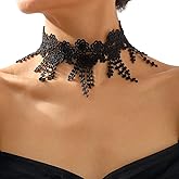 Rannyrena Gothic Lace Flower Choker Necklace Wide Short Collar Necklace Black White Braided Floral Necklace Boho Party Accessory for Women (Black)