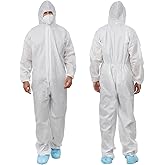 Greenour Pack of 12 Hazmat Suits Disposable Coveralls with Hood Breathable White Painters Suit Size Medium to 3X-Large