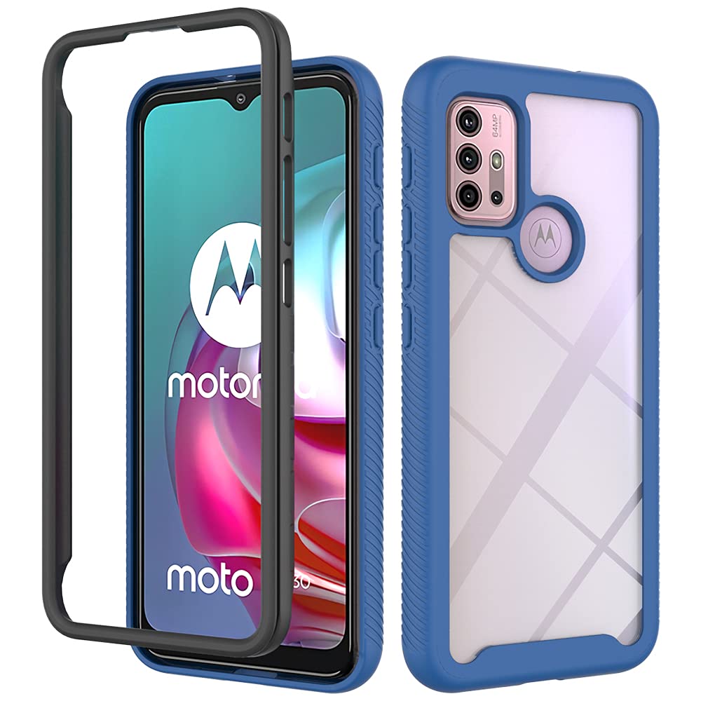 Motorola Moto G30 Case, Moto G10 Case Clear 360 Full-Body Shockproof Protection Cover Shock Absorption Slim Silicone Bumper Rugged Armor Protective Phone Case for Moto G30/Moto G10, Dark Blue