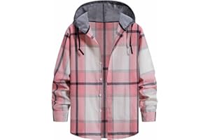 Aymnlox Hoodies for Men Fashion Long Sleeve Plaid Button Shirts Jacket With Hood Casual Stylish Drawstring Sweatshirts
