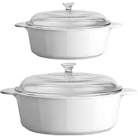 CorningWare 3.5 & 2.5 Quart (3.25 & 2.25 Liter) 2 Dimensions 4-Piece Set Casserole Dishes Glass W/Lid Pyroceram Classic…