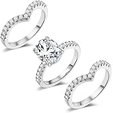 MDFUN 18K Gold Plated Promise Eternity Rings for Women, 7 * 9mm Oval Cubic Zirconia Three-in-One Ring Wedding Band Engagement