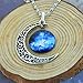 Jiayiqi Women's Charming Blue Star Crescent Moon Galactic Universe Cabochon Pendant Necklace