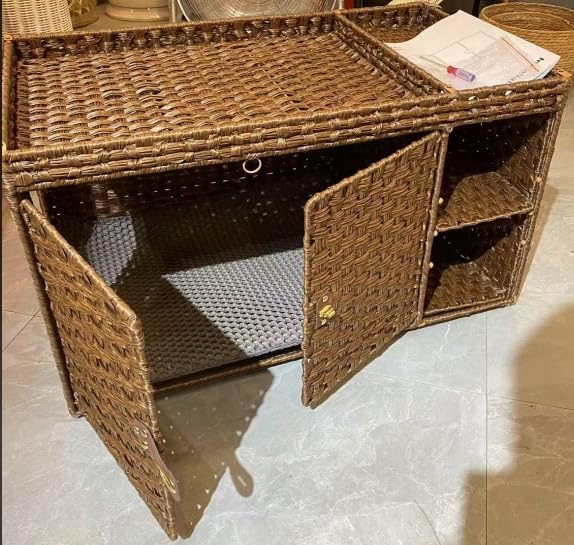 Photo 1 of Cat Litter Box Enclosure Furniture, Handwoven Rattan Hidden Litter Box, Brown