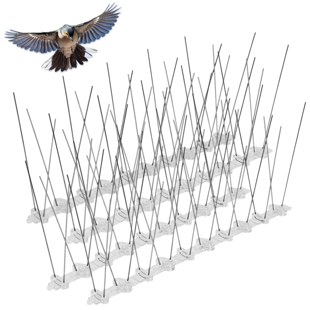 Kelamayi 4 Pack Bird Spikes for Pigeons,1M Stainless Steel Bird Deterrent,Durable Pigeon Repellent for Birds and Cat, Anti Climb Security Wall Fence