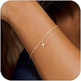 Gold Bracelets for Women,Dainty Gold Cross Bracelet 14K Gold Plated Beaded Bracelets for Women Trendy Bracelet Stack Pearl Bracelet Set Waterproof Chain Bracelet Gold Jewelry for Women Baptism Gifts
