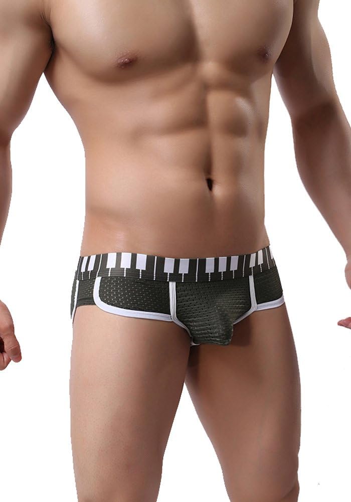 AOQIANG Mens Underwear Breathabl Hole Piano Key Waist Y Front Boxer Breifs Hipster