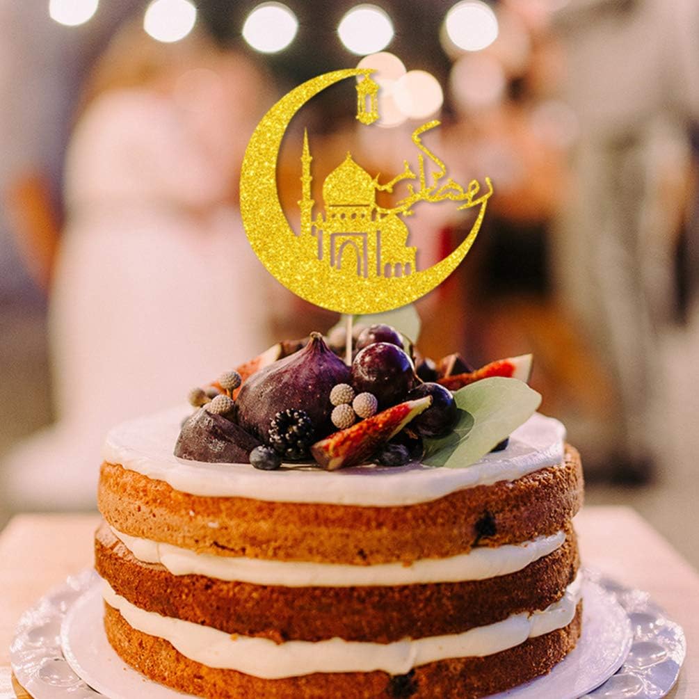 Betwin360 Tv Ramadan Mubarak Pour Fetes Musulmanes Amosfun Lot De 4 Decorations De Gateau Eid Mubarak Paillettes Dorees Decoration Pour Gateaux Decorations Cuisine Et Maison