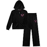 True Religion Girls Hoodie and Sweatpant Set Velour Jogger Sets for Girl Fashion Clothing