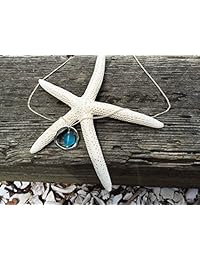 Ocean Waves collar de vidrio de mar, aro bañado en plata con vidrio color turquesa, hecho a mano