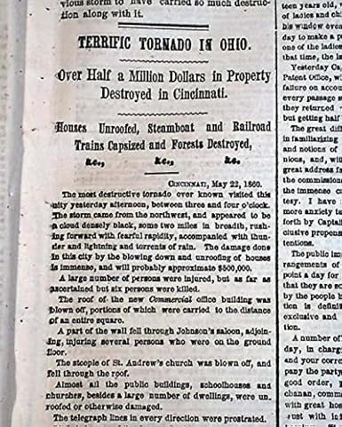 Cincinnati Hamilton County Ohio Tornado Storm Disaster May 23 1860 Newspaper At Amazon S Entertainment Collectibles Store