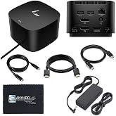HP USB-C Thunderbolt G4 Docking Station 4J0A2AA for Laptops (Renewed) | Dual Monitor &amp; Charging Bundle with 120W Power Adapter, HDMI, DisplayPort and USB-C Cables plus Microfiber Cloth