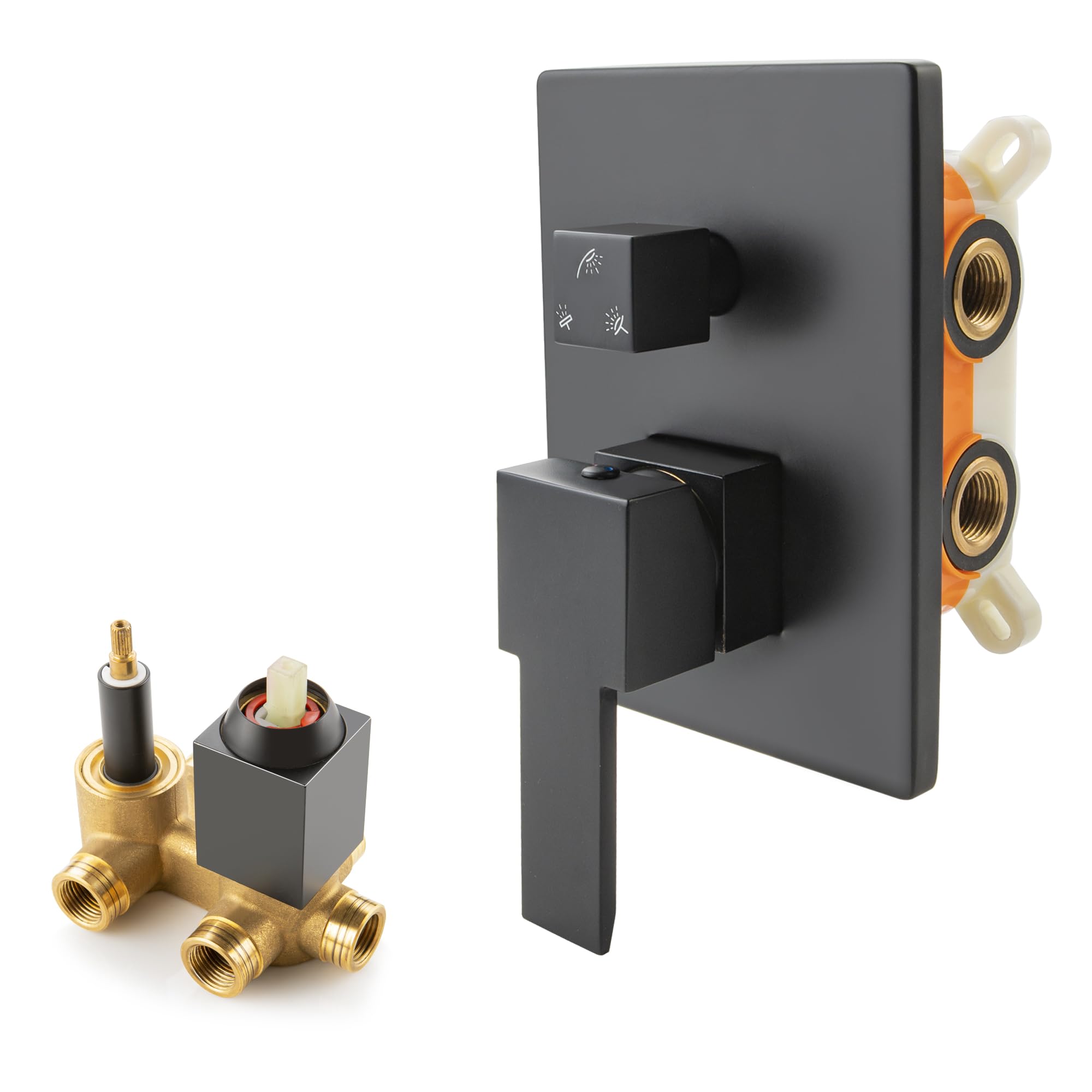 Photo 1 of Shower Mixer Valve Kit 3 Function Wall Mount Shower Pressure Balance Valve 3 Way Outlet Bathtub Water Control Valve Trim, Matte Black