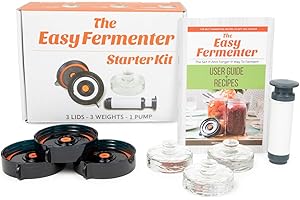 Nourished Essentials Fermentation Kit - 3 Fermentation Lids, 3 Glass Fermentation Weights, Pump - Pickle Making Starter Kit - Fermentation Set for Fermenting Sauerkraut, Kimchi, Pickles, Vegetable
