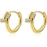 NALISASA Small Gold Hoop Earrings for Women 925 Sterling Silver Post 14K Gold Plated Cubic Zirconia Huggie Earrings Hypoallergenic Thick Lightweight Hoop Earrings for Women Men (Nail)