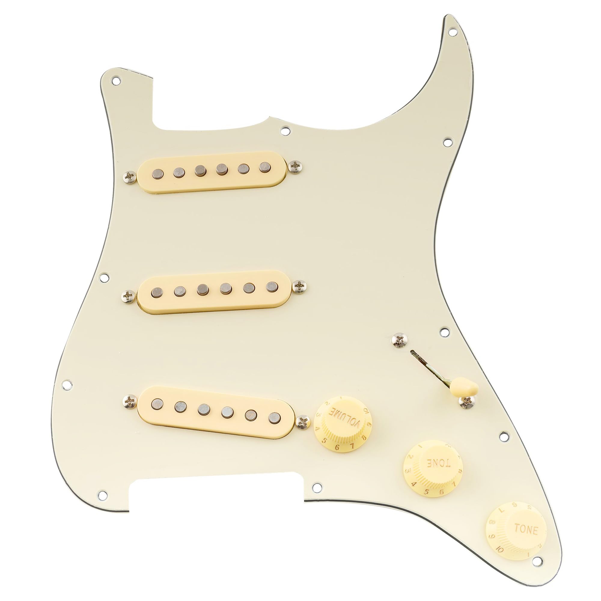 Musiclily Pro Pre-wired Standard SSS Pickguard with Artec Pickups Staggered Alnico 5 Magnet Single Coil Pickups for ST Style Electric Guitar, 3ply Cream