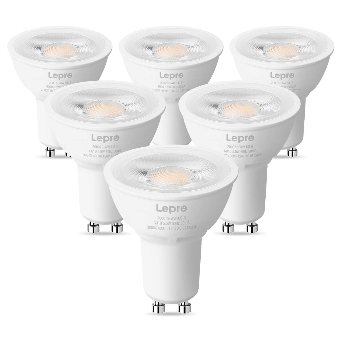 Lepro GU10 LED Bulb Dimmable, 50W Halogen Equivalent Light Bulbs, 5.5W 5000K Daylight White Replacement for Recessed Track Lighting, 40°Spotlight for Kitchen Range Hood Living Room & Bedroom, 6 Pack