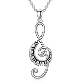 Meiderbo Sterling Silver Birthstone Music Necklace - Piano Note Pendant with Treble Clef for Women