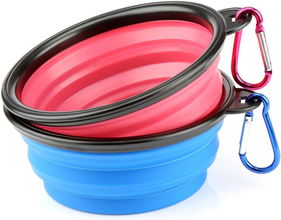 H&S 2 Collapsible Silicone Travel Bowls Small Pet Water & Food Bowl
