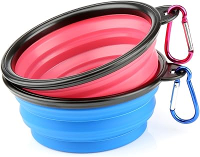 H&S 2 Collapsible Silicone Travel Bowls Small Pet Water & Food Bowl