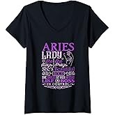 Womens Aries Lady Shirt Astrology Zodiac Sign Aries Woman Girl V-Neck T-Shirt