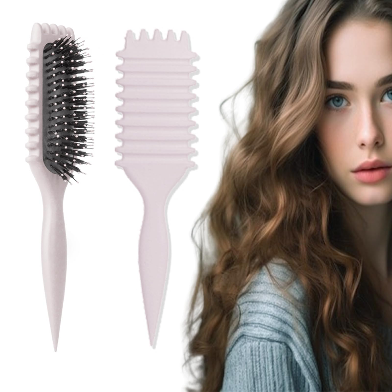 Photo 1 of Curl Defining Brush, Multi Purpose Styling Brush for Separating, Combing and Curling Hair to Reduce Pulling (Cream)