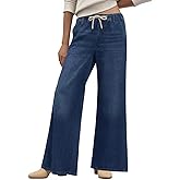 Cicy Bell Womens Wide Leg Flare Jeans Casual Drawstring High Waist Vintage Denim Pants with Pockets Navy