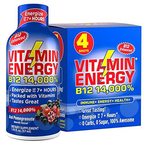 Vitamin Energy B12 Energy Drink Shots, Acai Pomegranate Flavor, Up to 7