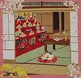 Furoshiki Cat and Hina Matsuri Girl's Day Dolls Motif Japanese Fabric 50cm