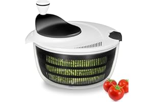 Ourokhome Salad Spinner Vegetable Dryer, Large Compact and Steady Hand Crank Kitchen Gadgets Lettuce Washer with Bowl and Colander, Easy Operation for Cleaning Greens, Veggie, Fruit, 4L, Black
