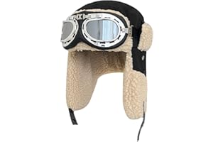 KAZZHA Aviator Hat with Detachable Goggles Vintage Pilot Hat Costume Accessory for Adult Winter Trapper Hat Fur Ear Flaps