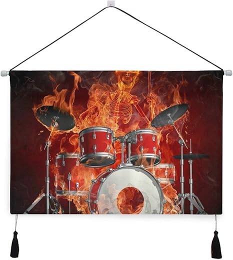 Amazon Co Jp Rosecny タペストリー 壁掛け布 ファイアースカルドラムクールな性格 ベッドルームリビングルームの壁アートデコレーションホーム装飾 ホーム キッチン