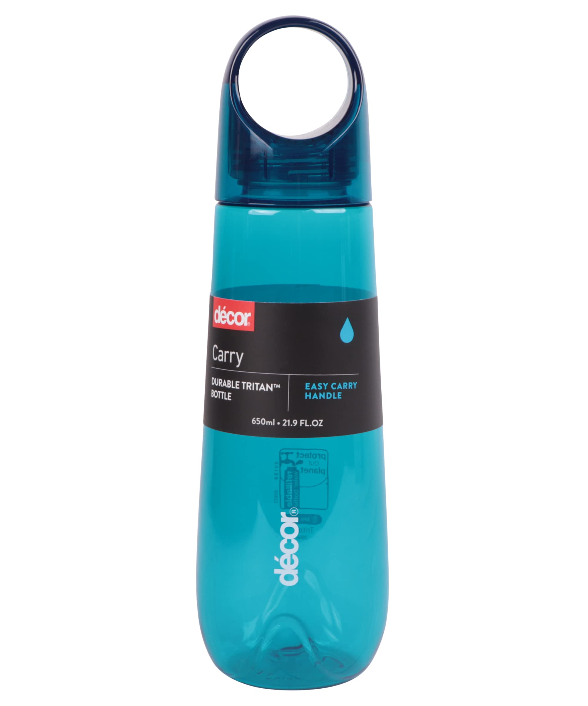 Décor Tritan Water Bottle. Lightweight & Durable with Carrying Loop. 650ml - Blue.