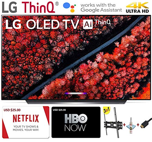 LG Electronics OLED55C9PUA C9 Series 55″ 4K Ultra HD Smart OLED TV (2019) w/$25 Netflix and HBO Now Gift Cards w/3 in 1 Wall Mount kit- Wall Mount, HDMI Cable, TV Cleaning Kit – LG Authorized Dealer