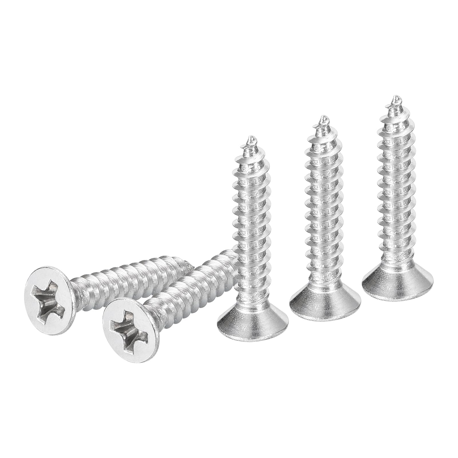 DTGN 100Pcs M3.5x20mm Flat Head Wood Screws, 304 Stainless Steel Phillips Self Tapping Screws - Good for Woodworking, Furniture - Silver