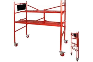 LEADALLWAY Scaffolding Platform 4 Foot High Mobile Baker Scaffolding 770 LBS Capacity with Locking Wheels and Tool Bag, Red